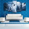 Wolf Howling At The Moon - Animal 5 Panel Canvas Art Wall Decor