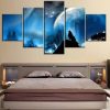 Wolf Moon 1 - Animal 5 Panel Canvas Art Wall Decor