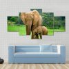 Young With Adult One In Green Fields - Animal 5 Panel Canvas Art Wall Decor