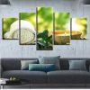 Zen Candles Green Leaf Towel - Nature 5 Panel Canvas Art Wall Decor