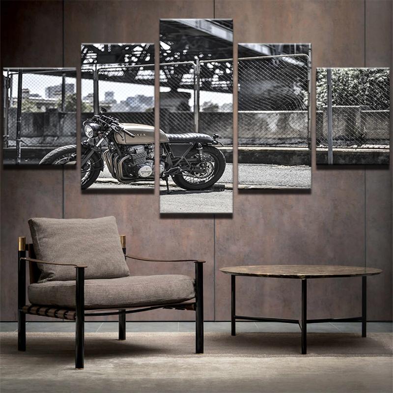 intage Motorcycle 01 - Automative 5 Panel Canvas Art Wall Decor